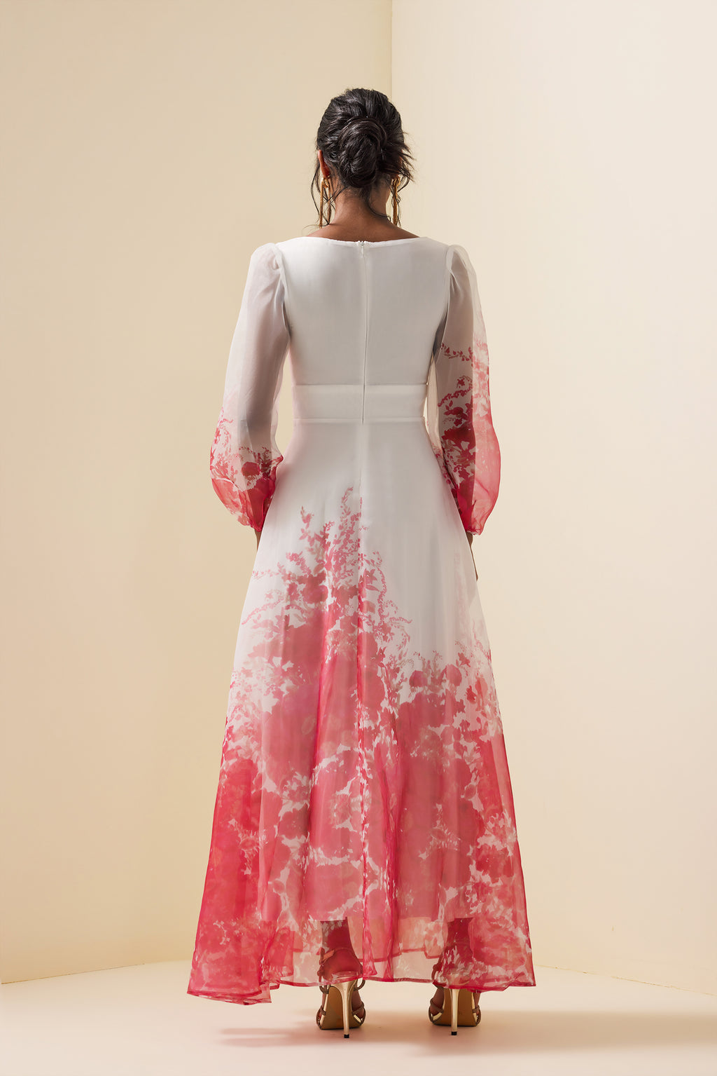 V-neck Lantern Sleeve Maxi Dress