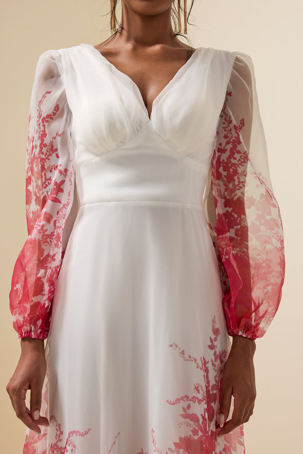 V-neck Lantern Sleeve Maxi Dress