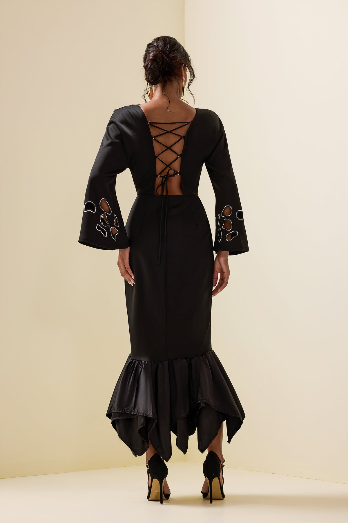 Cut-out Rhinestone Midi Dress