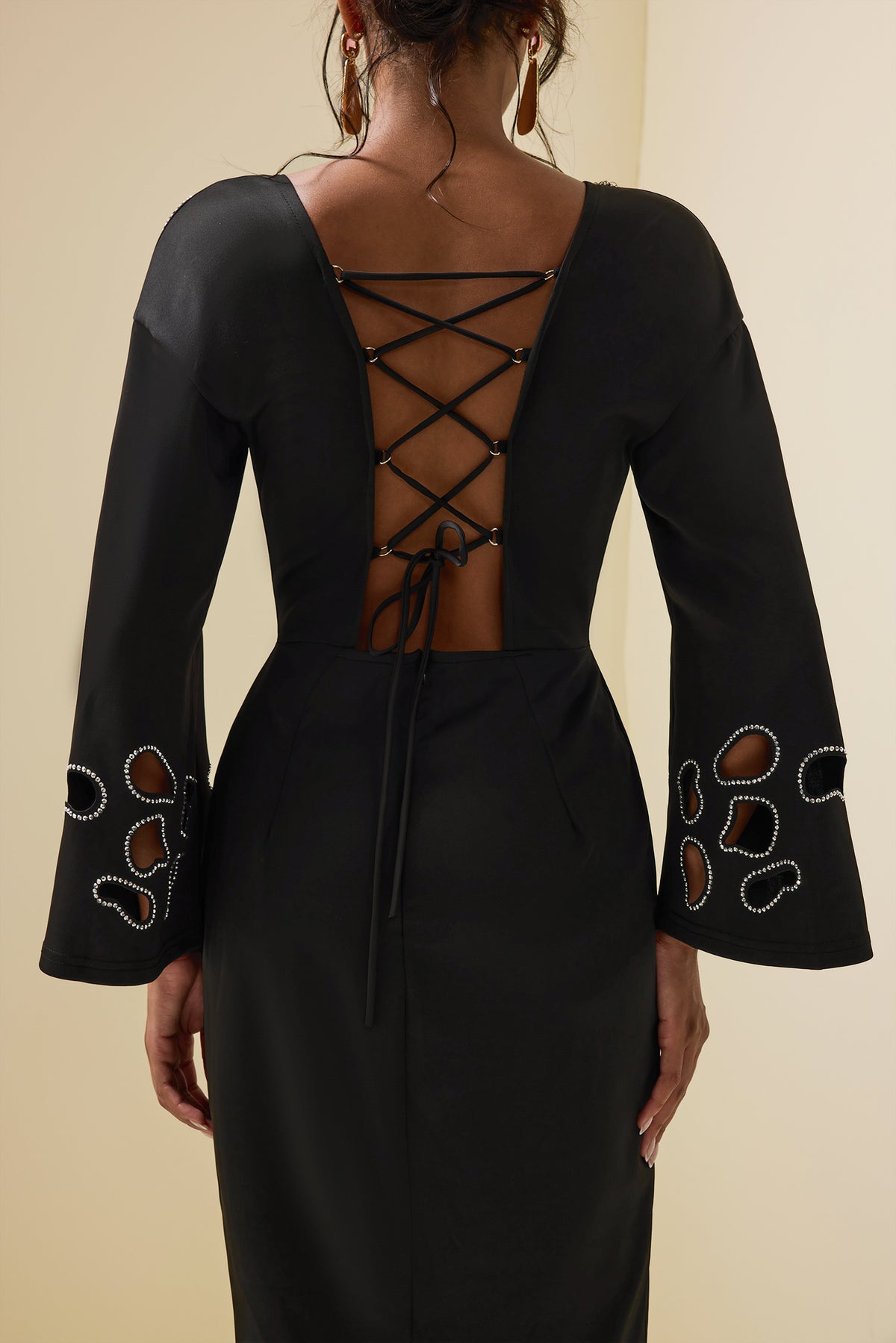 Cut-out Rhinestone Midi Dress
