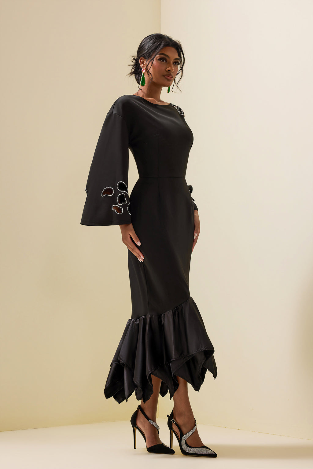 Cut-out Rhinestone Midi Dress