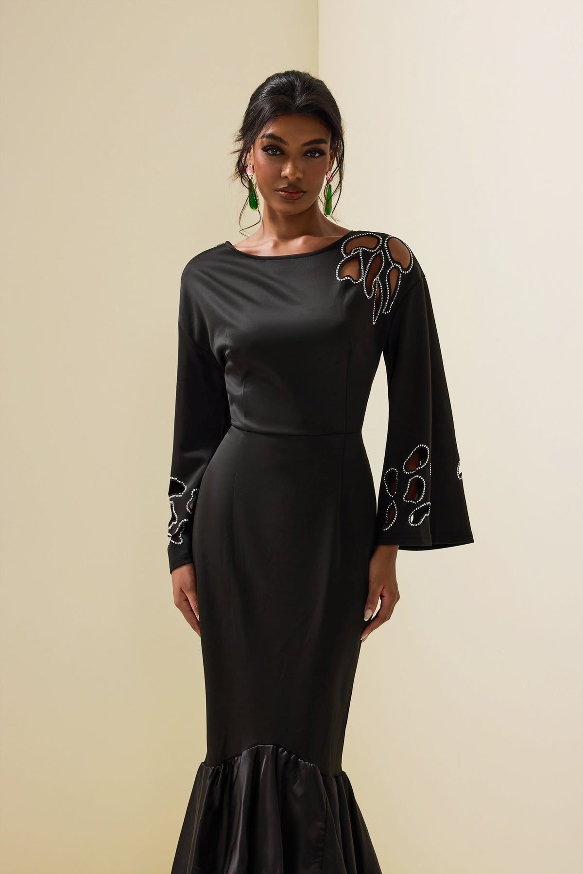 Cut-out Rhinestone Midi Dress