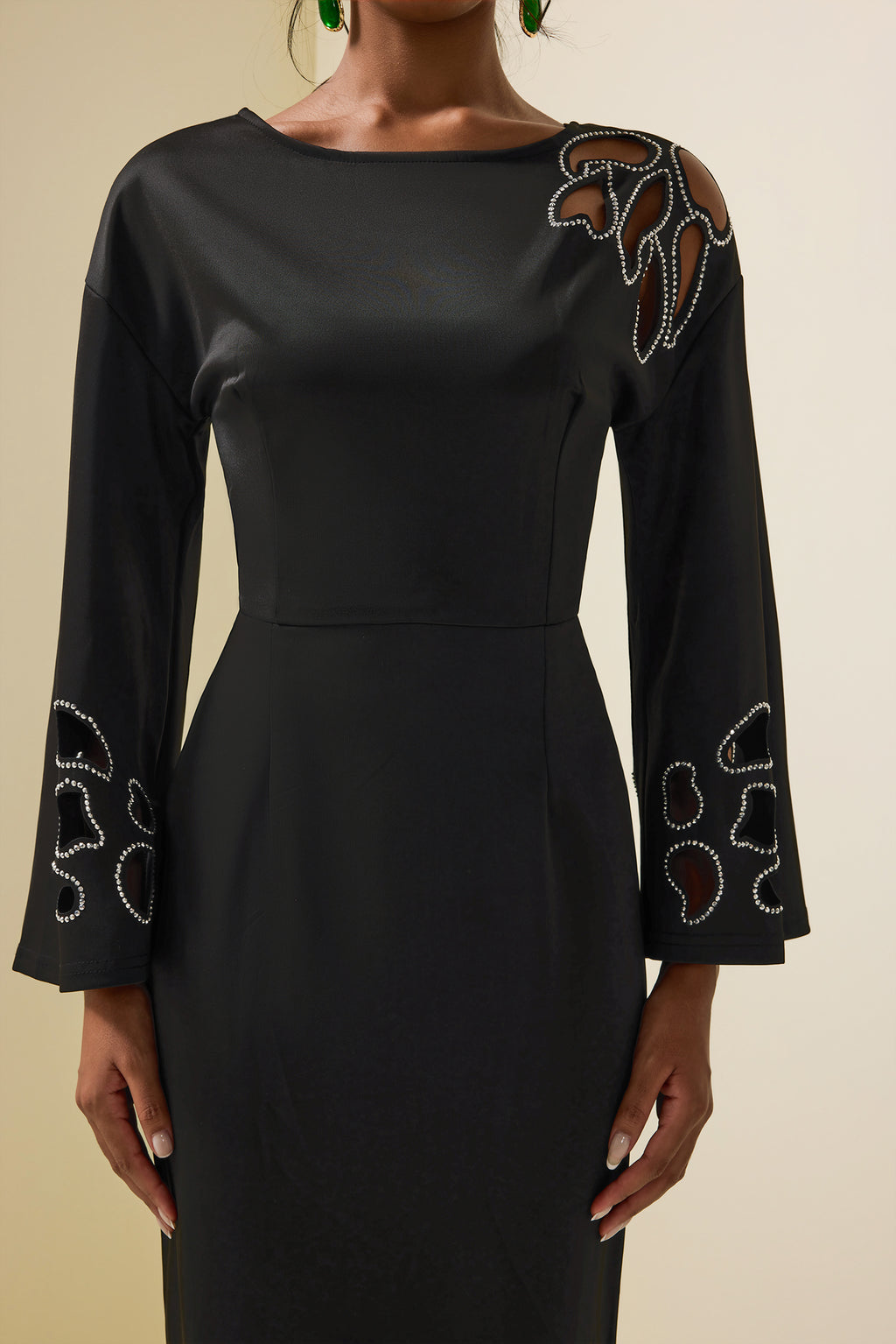 Cut-out Rhinestone Midi Dress