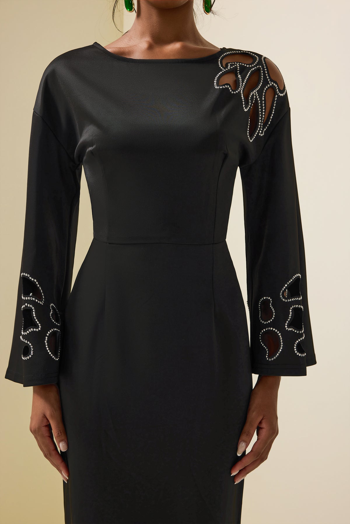 Cut-out Rhinestone Midi Dress