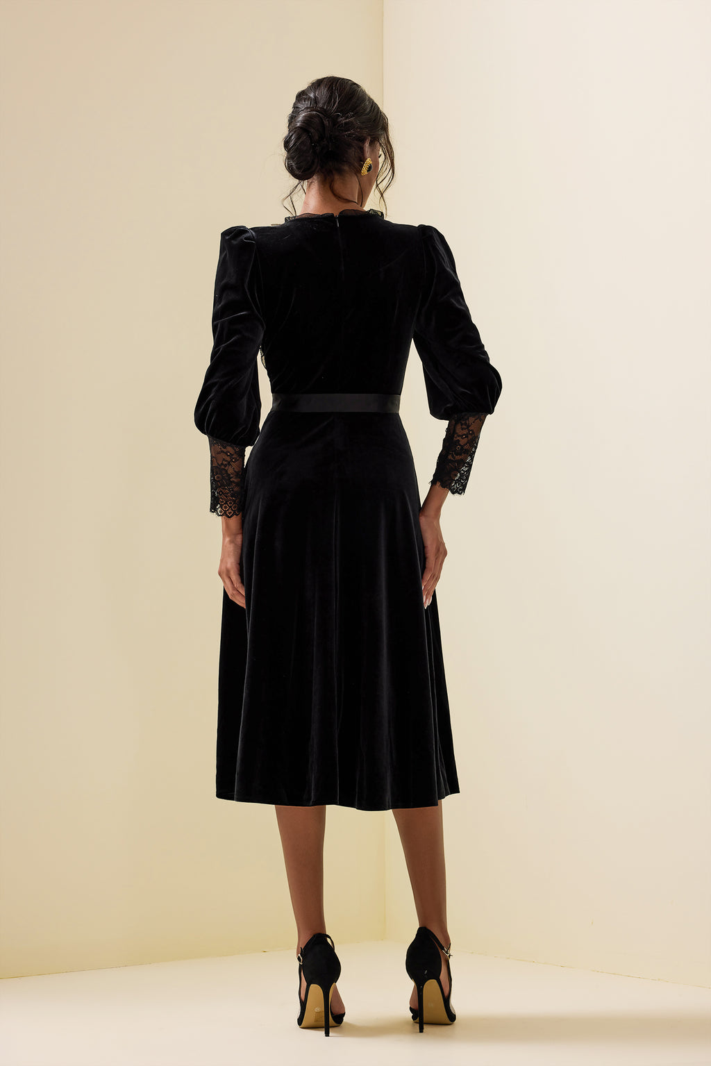 Velvet Lace Long Sleeve Midi Dress