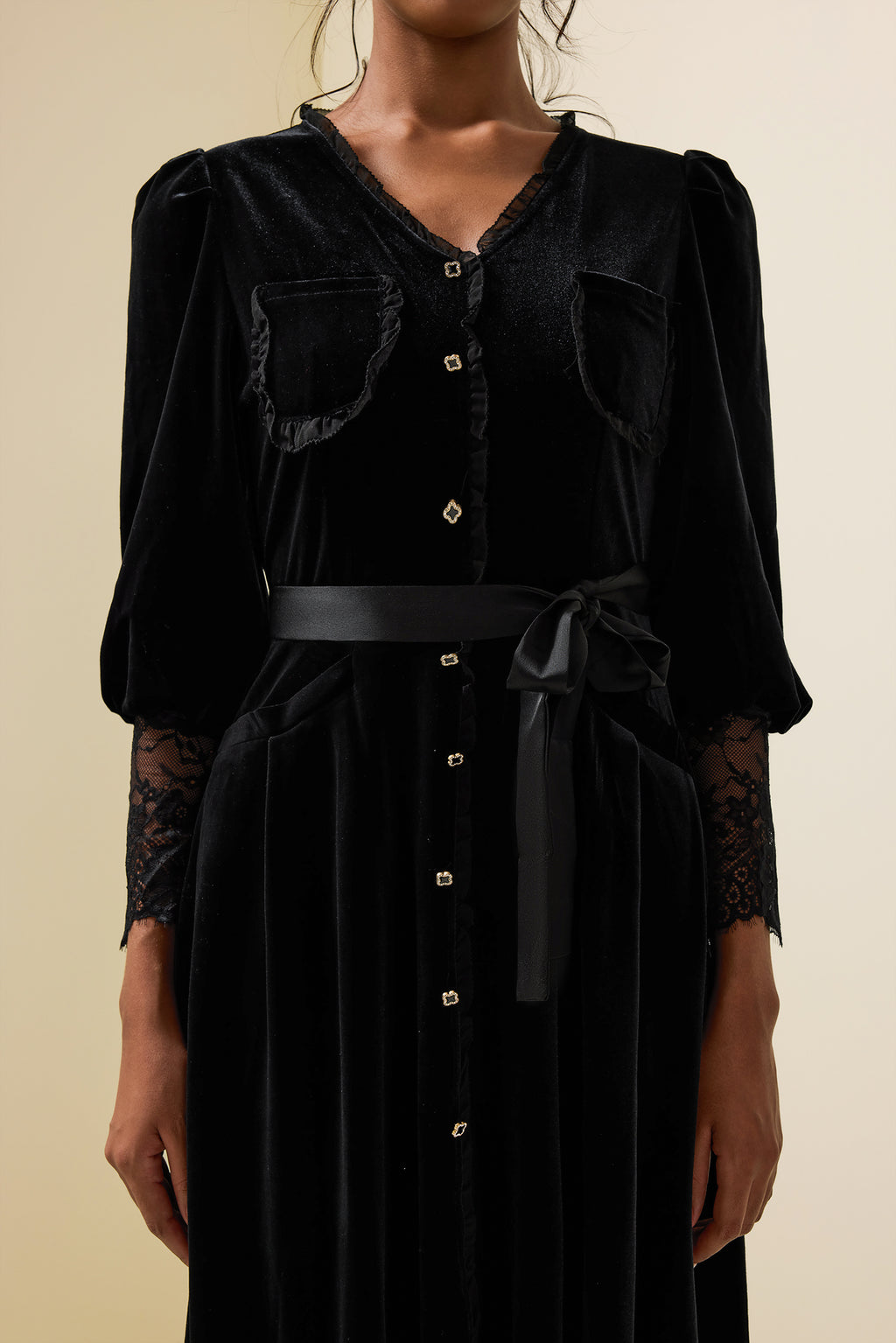 Velvet Lace Long Sleeve Midi Dress