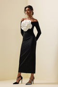 3d Jersey Off-shoulder Midi Dress