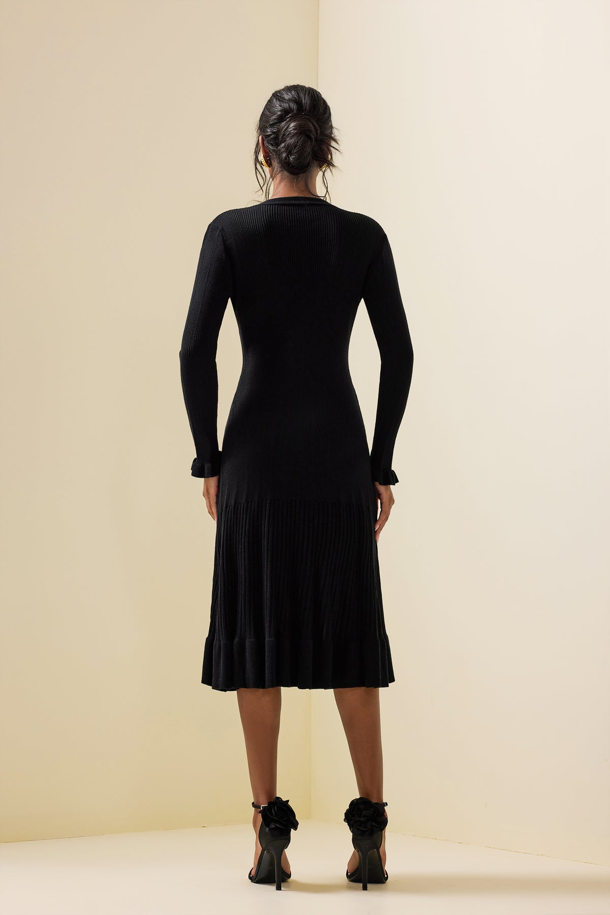 Jersey Single Breasted Long Sleeve Midi Dress