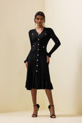 Jersey Single Breasted Long Sleeve Midi Dress