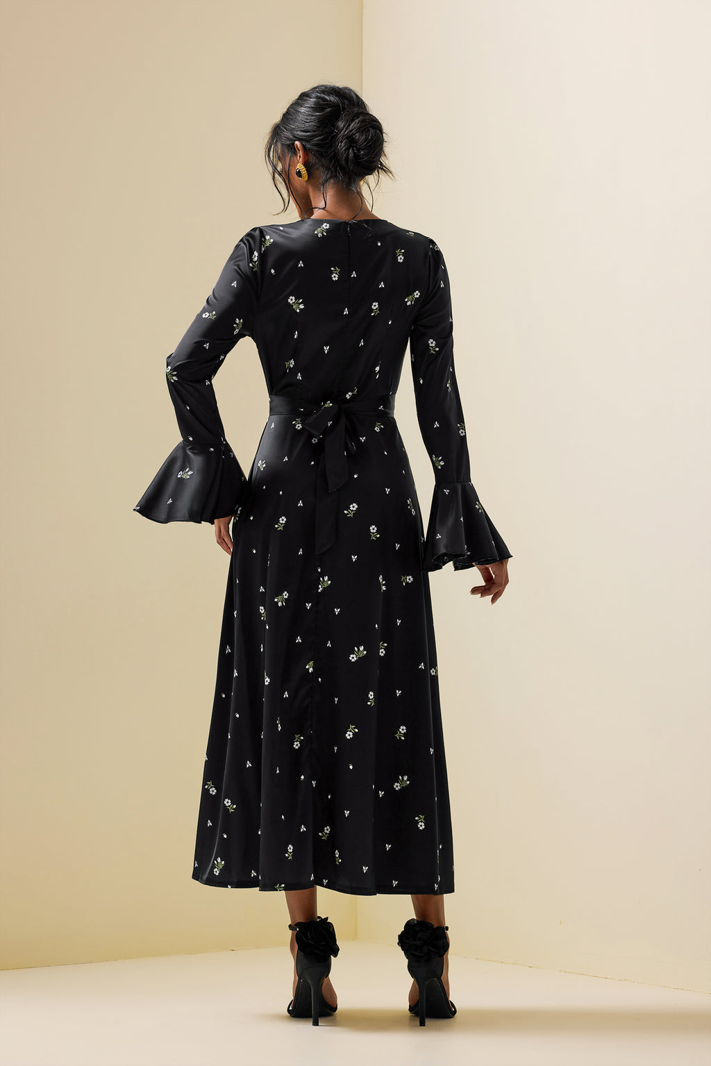 Satin Ball Sleeve Midi Dress
