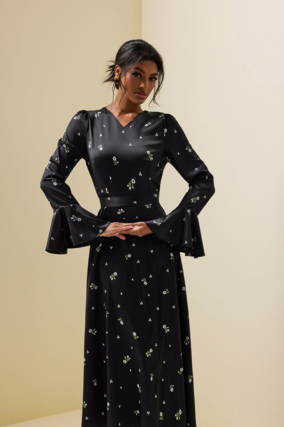 Satin Ball Sleeve Midi Dress