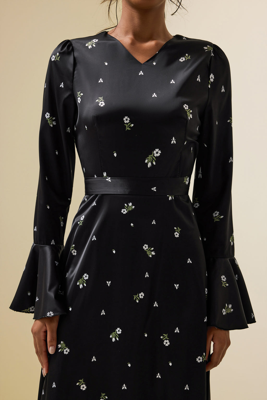 Satin Ball Sleeve Midi Dress