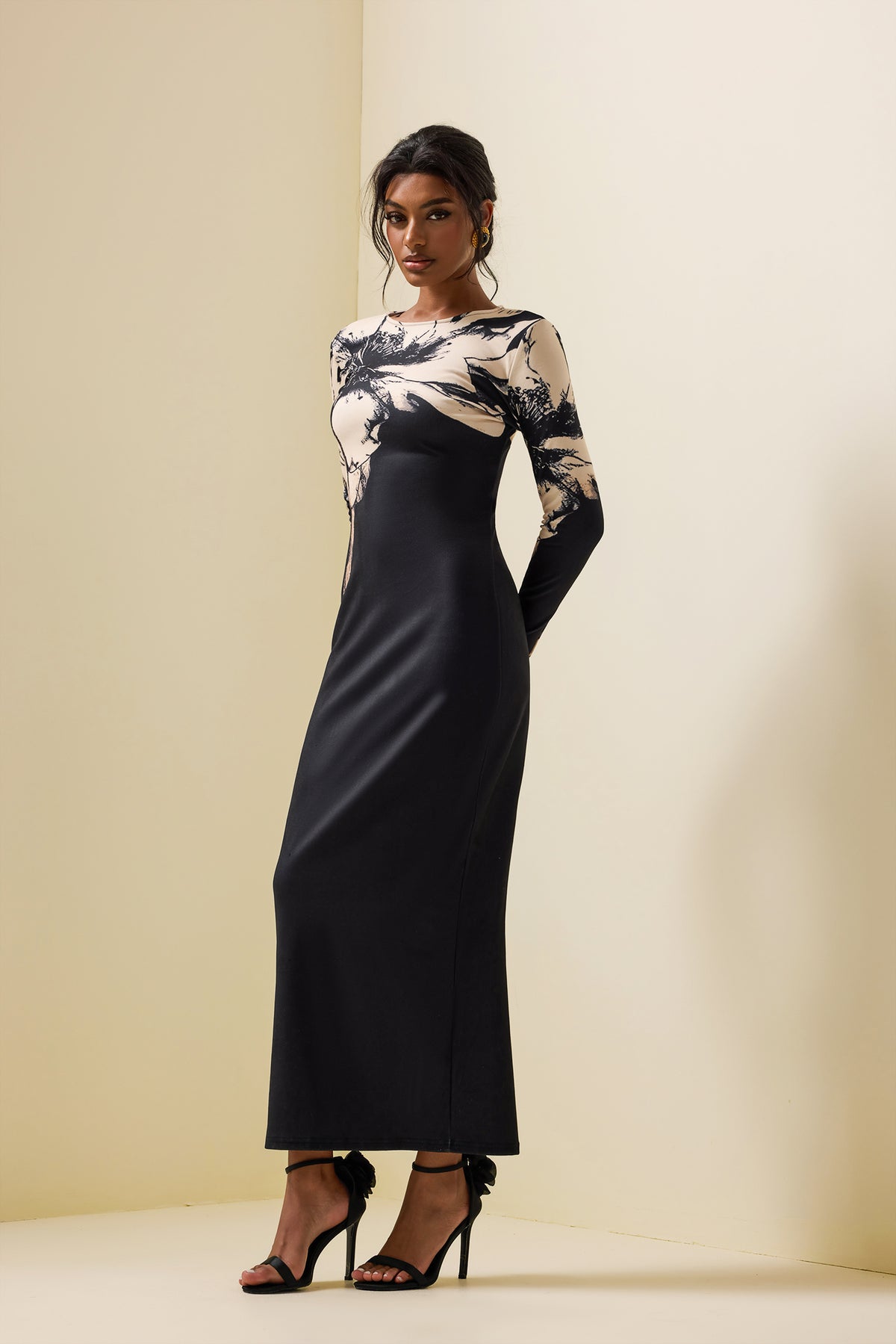 Boat Neck Long Sleeve Midi Dress