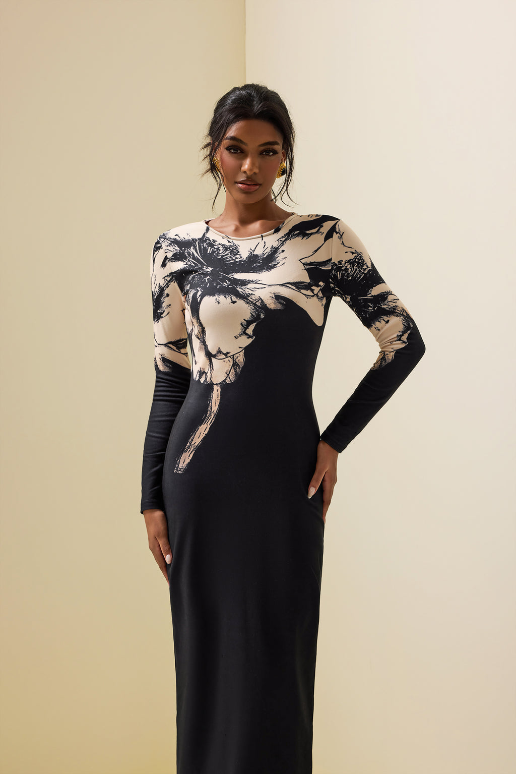 Boat Neck Long Sleeve Midi Dress