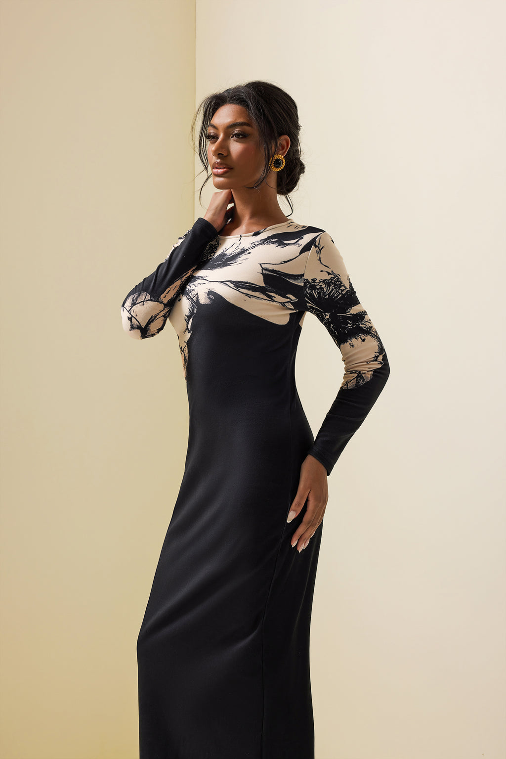 Boat Neck Long Sleeve Midi Dress
