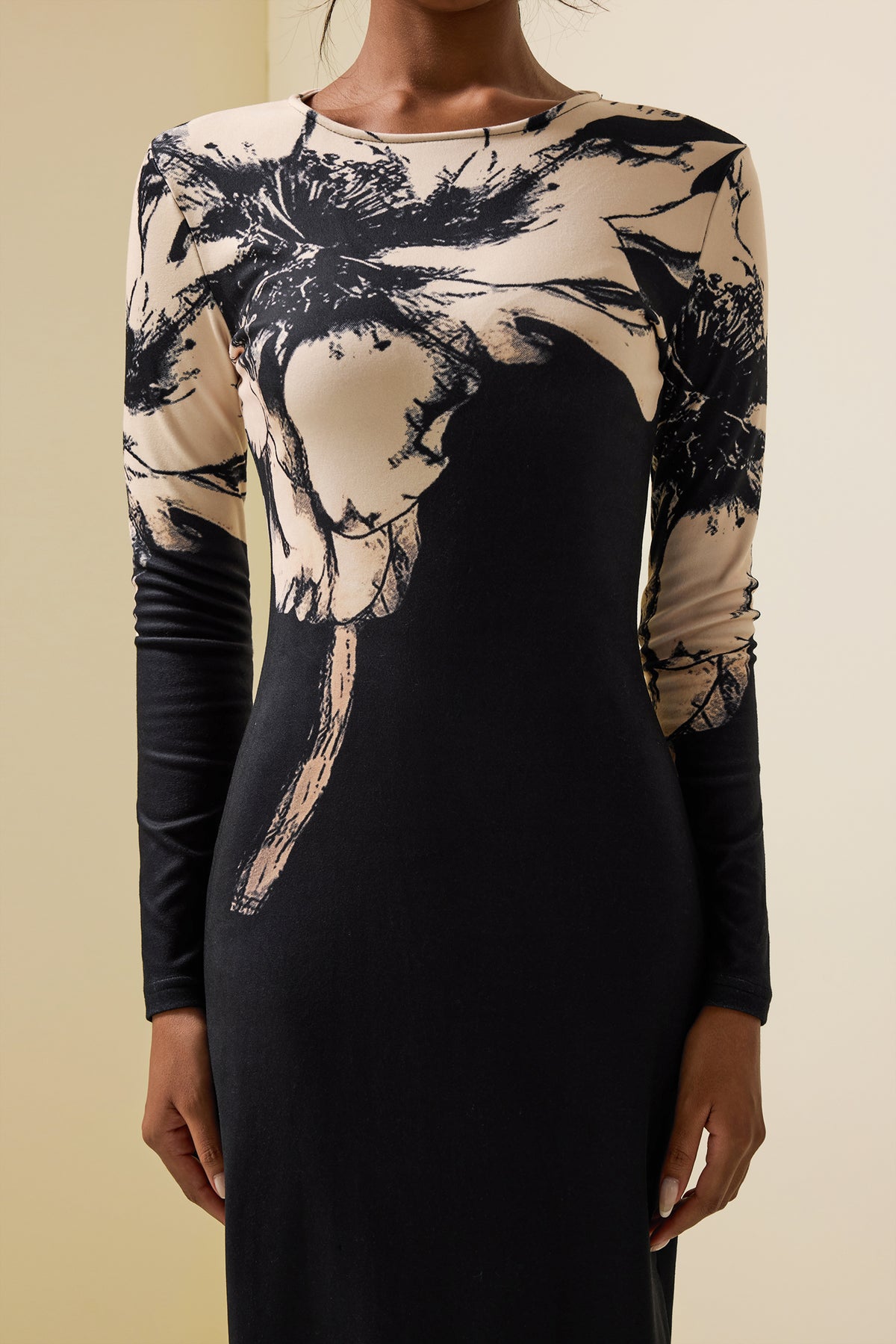 Boat Neck Long Sleeve Midi Dress