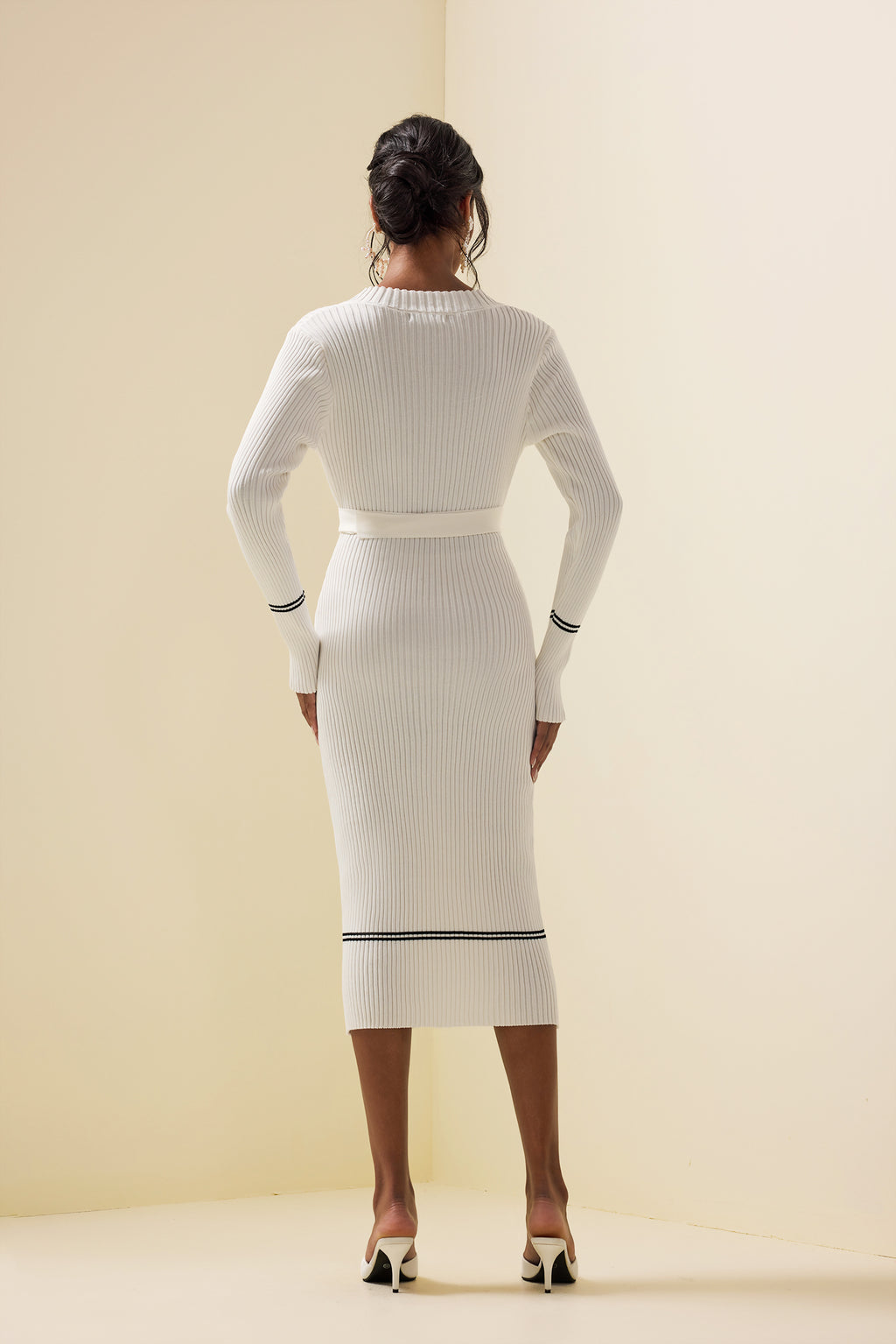 Metal Button Jersey Long Sleeve Midi Dress