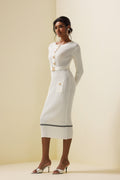 Metal Button Jersey Long Sleeve Midi Dress