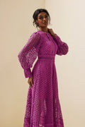 Lace Lantern Sleeve Midi Dress