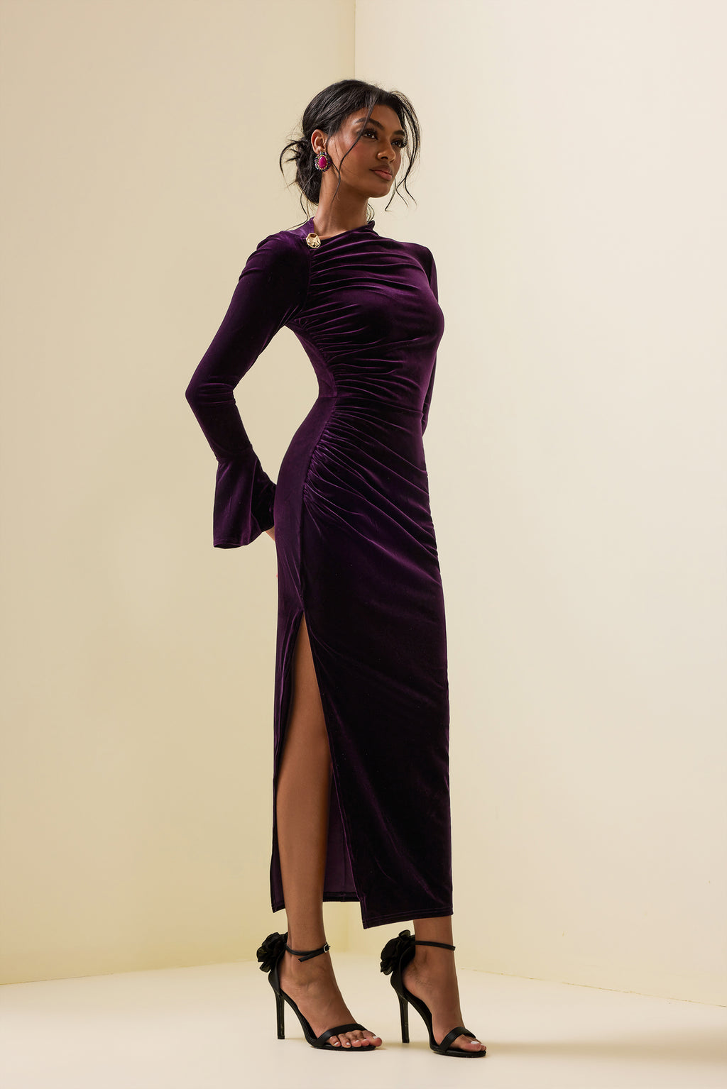 Velvet Split Midi Dress