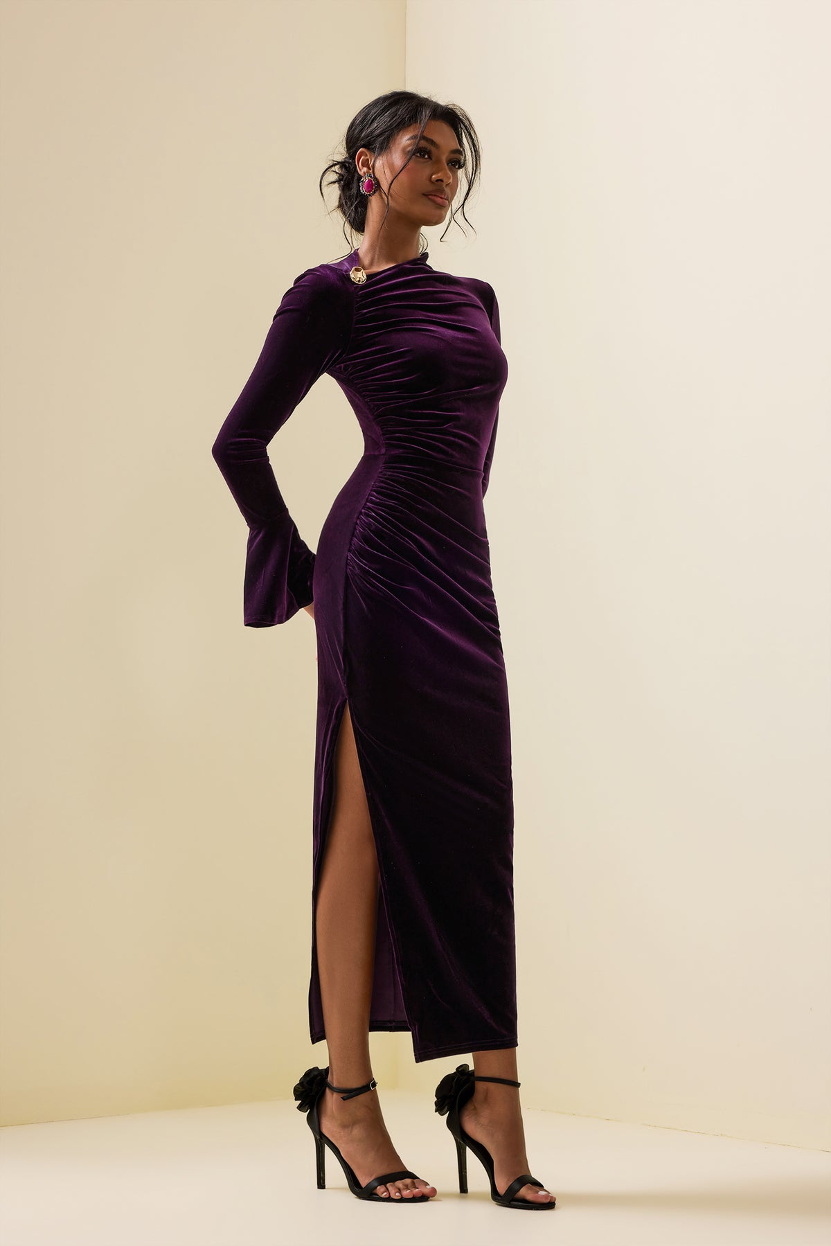 Velvet Split Midi Dress