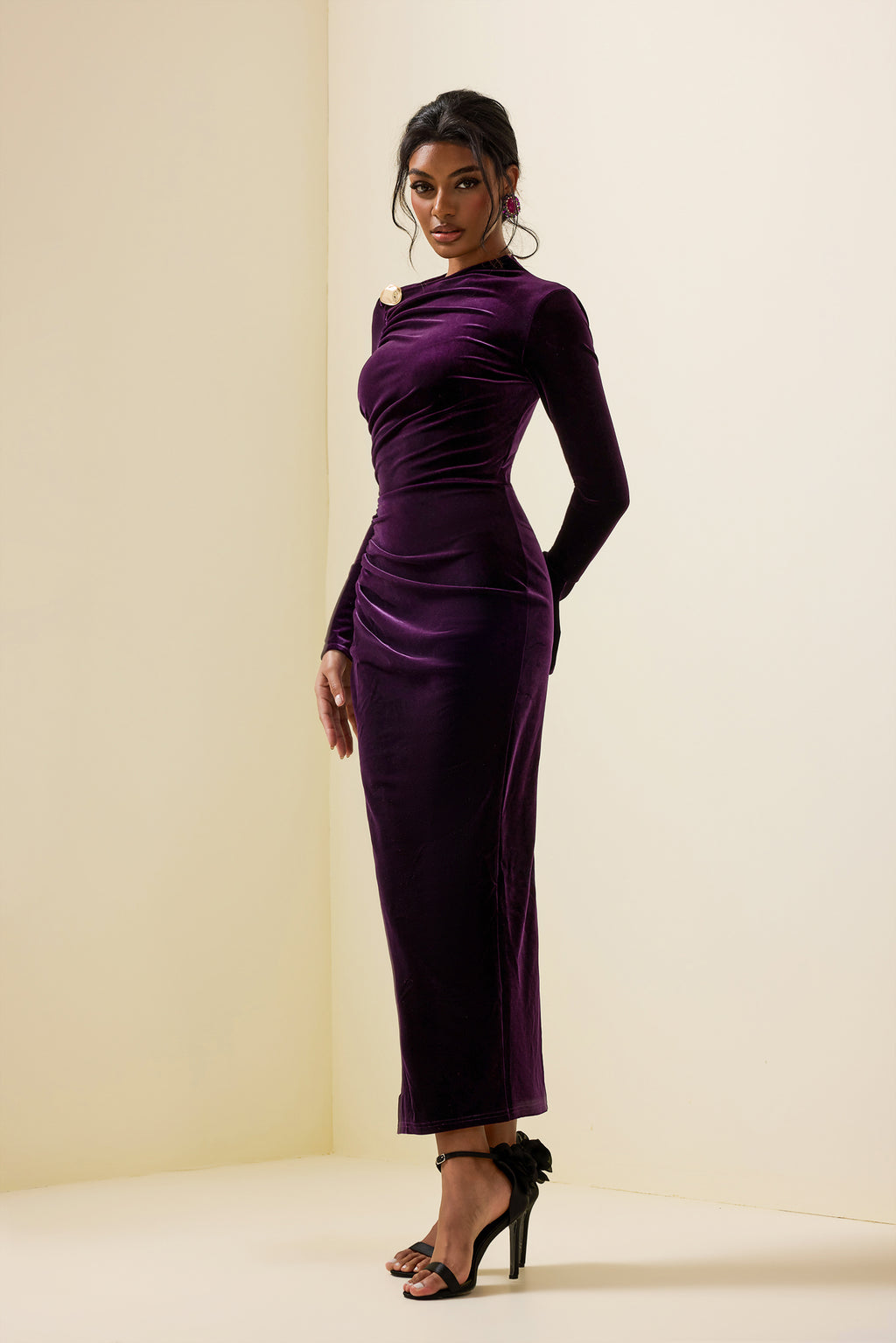 Velvet Split Midi Dress