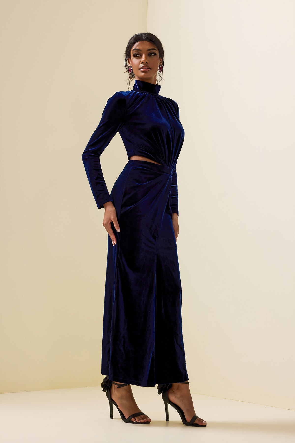 Velvet Cut-out Split Maxi Dress