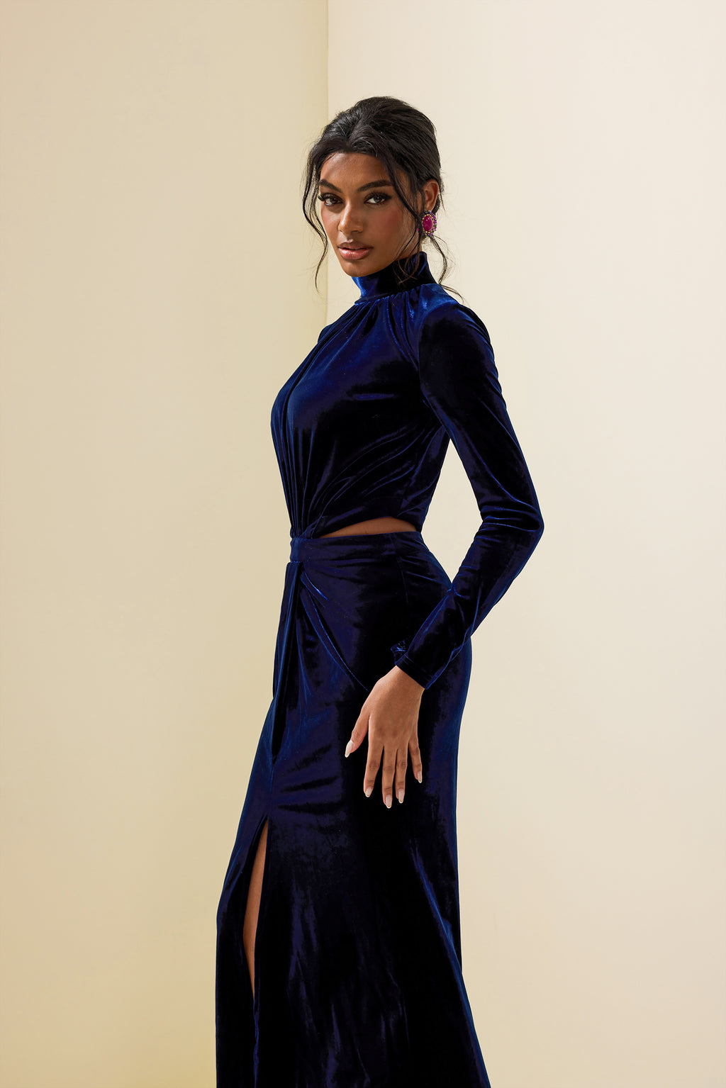 Velvet Cut-out Split Maxi Dress