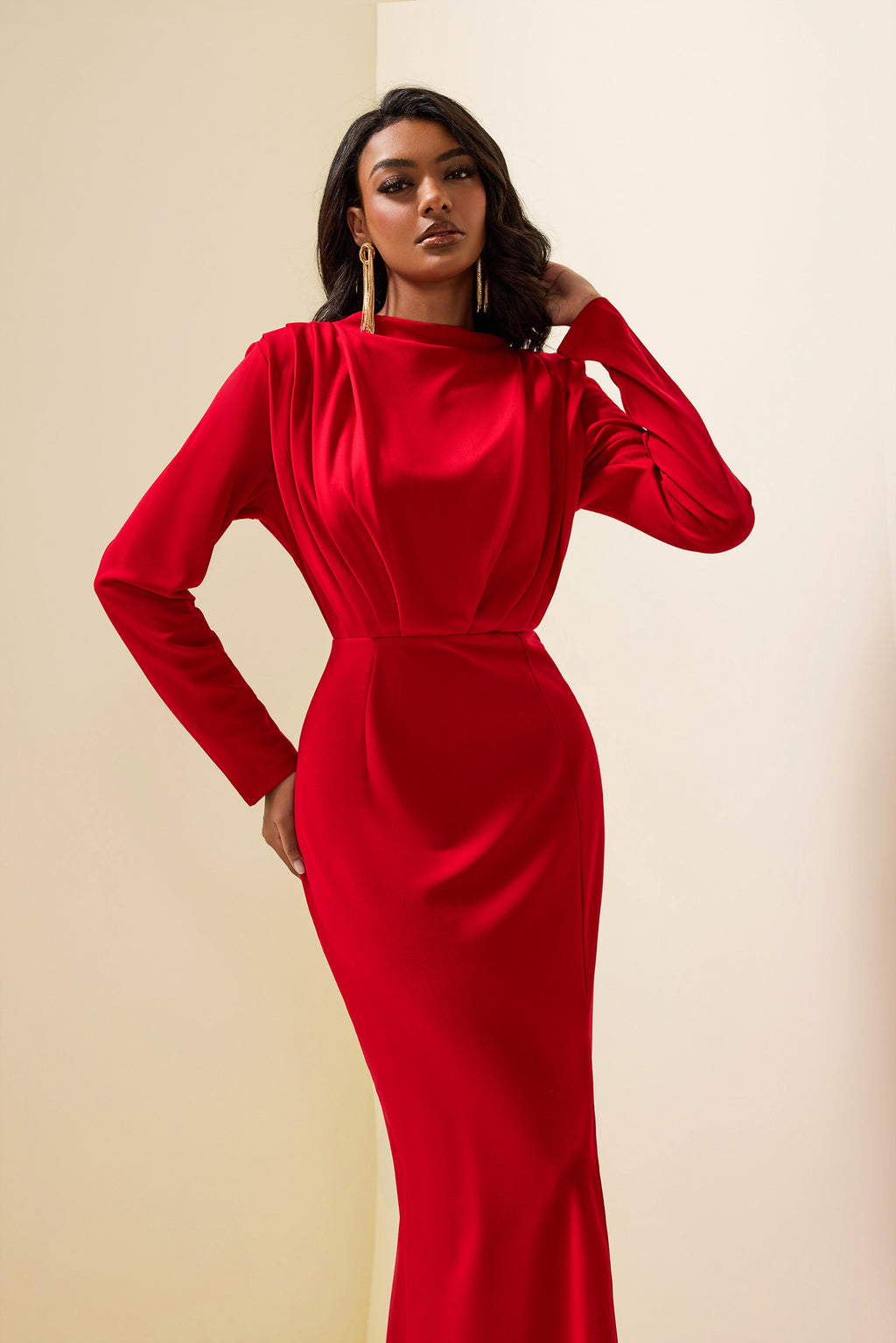 High Split Long Sleeve Midi Dress