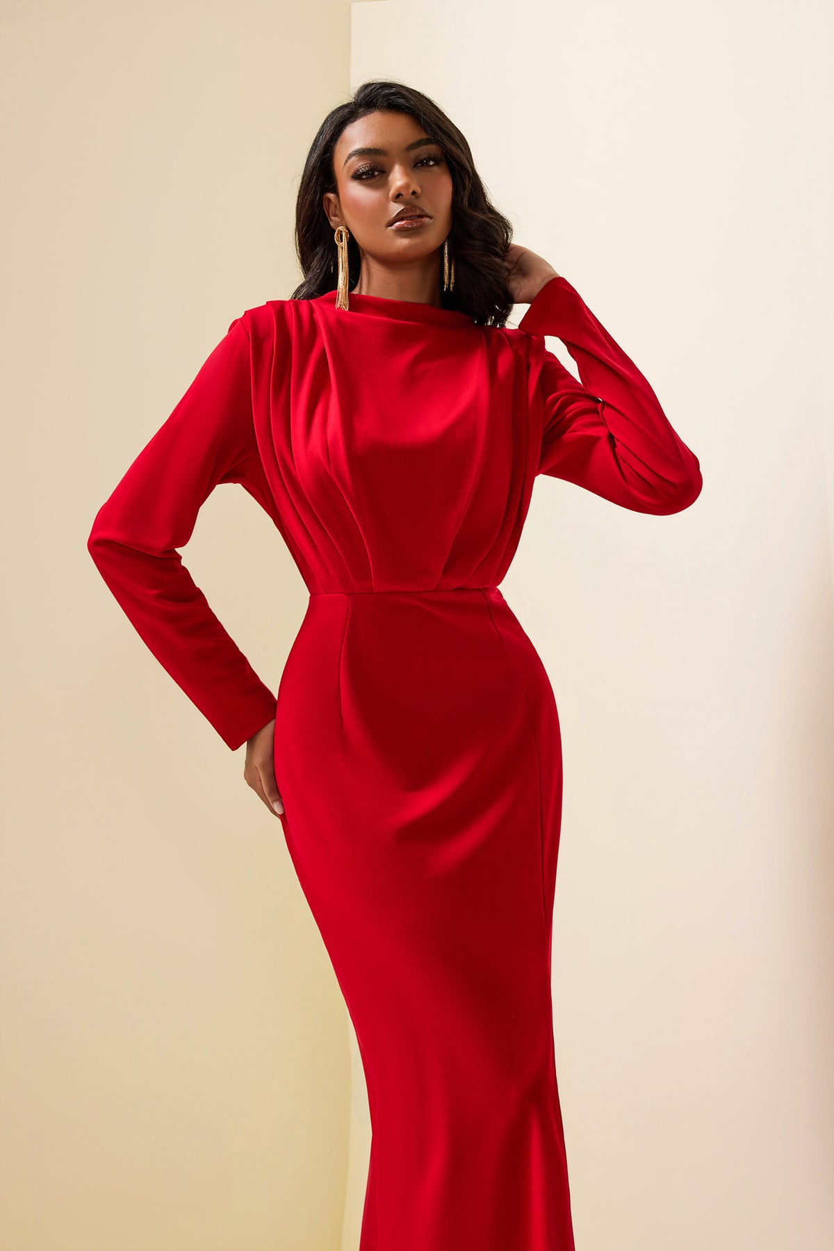 High Split Long Sleeve Midi Dress