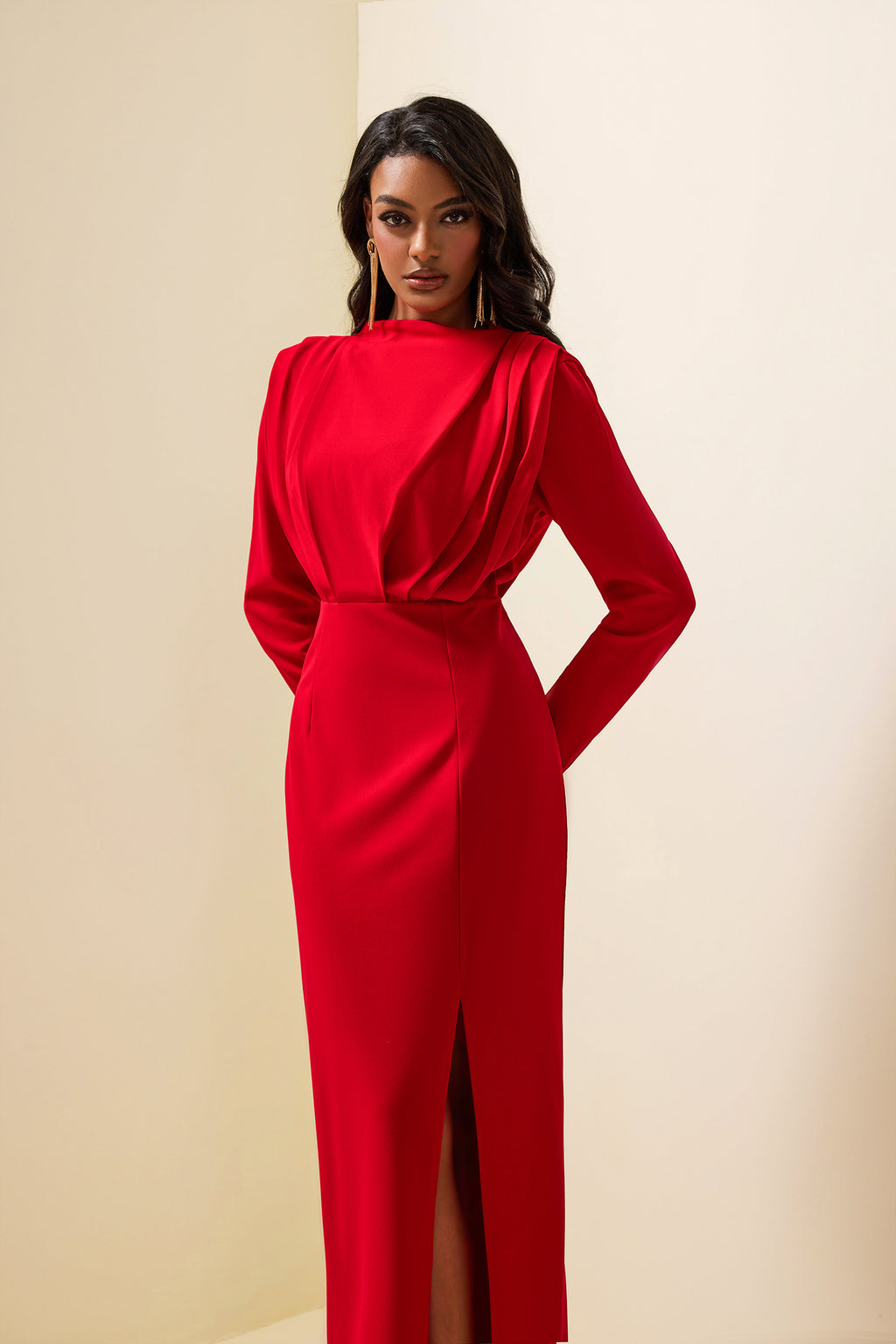 High Split Long Sleeve Midi Dress