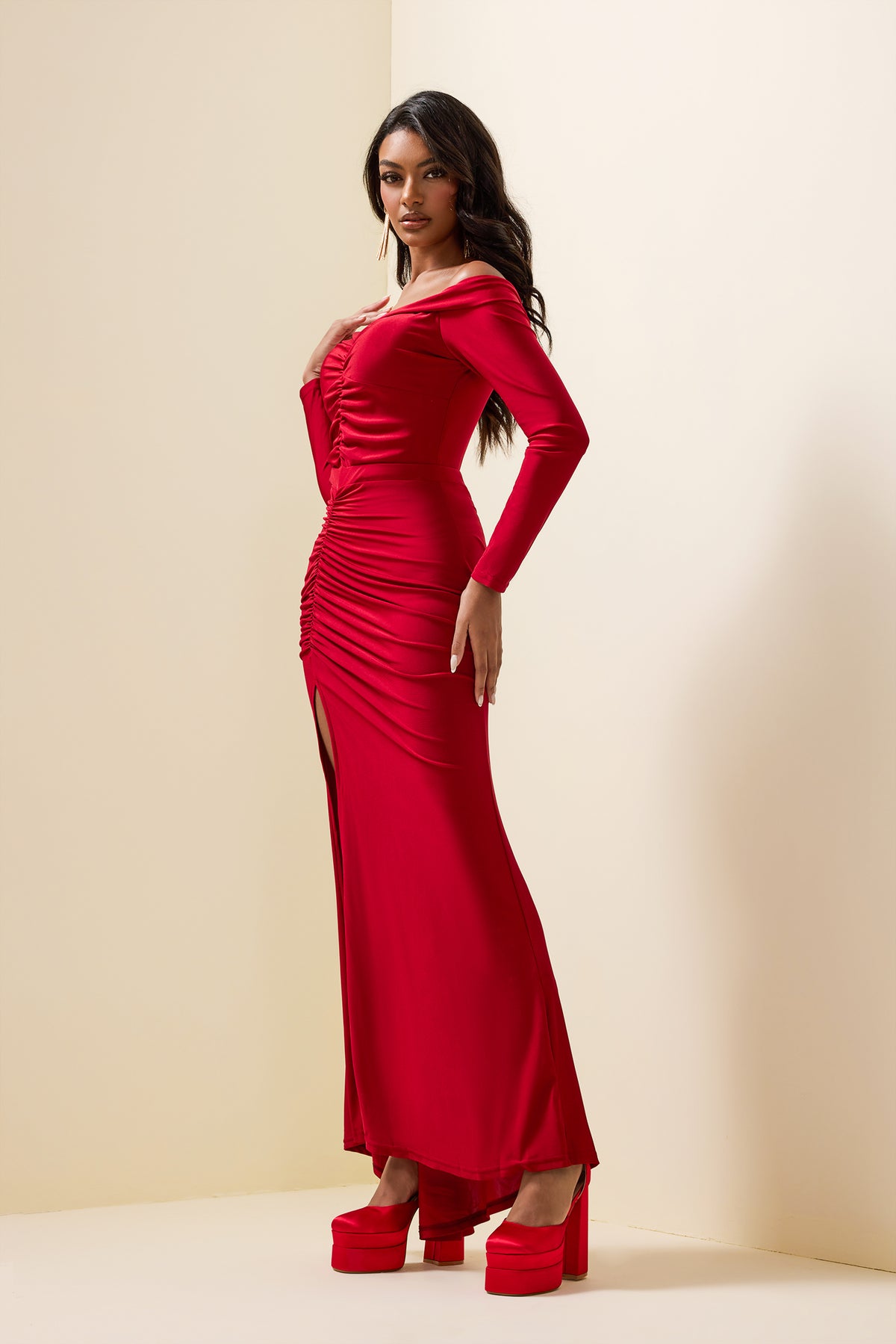 Jersey Off-shoulder Maxi Dress