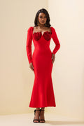 Knit Sequin Velvet Long Sleeve Midi Dress