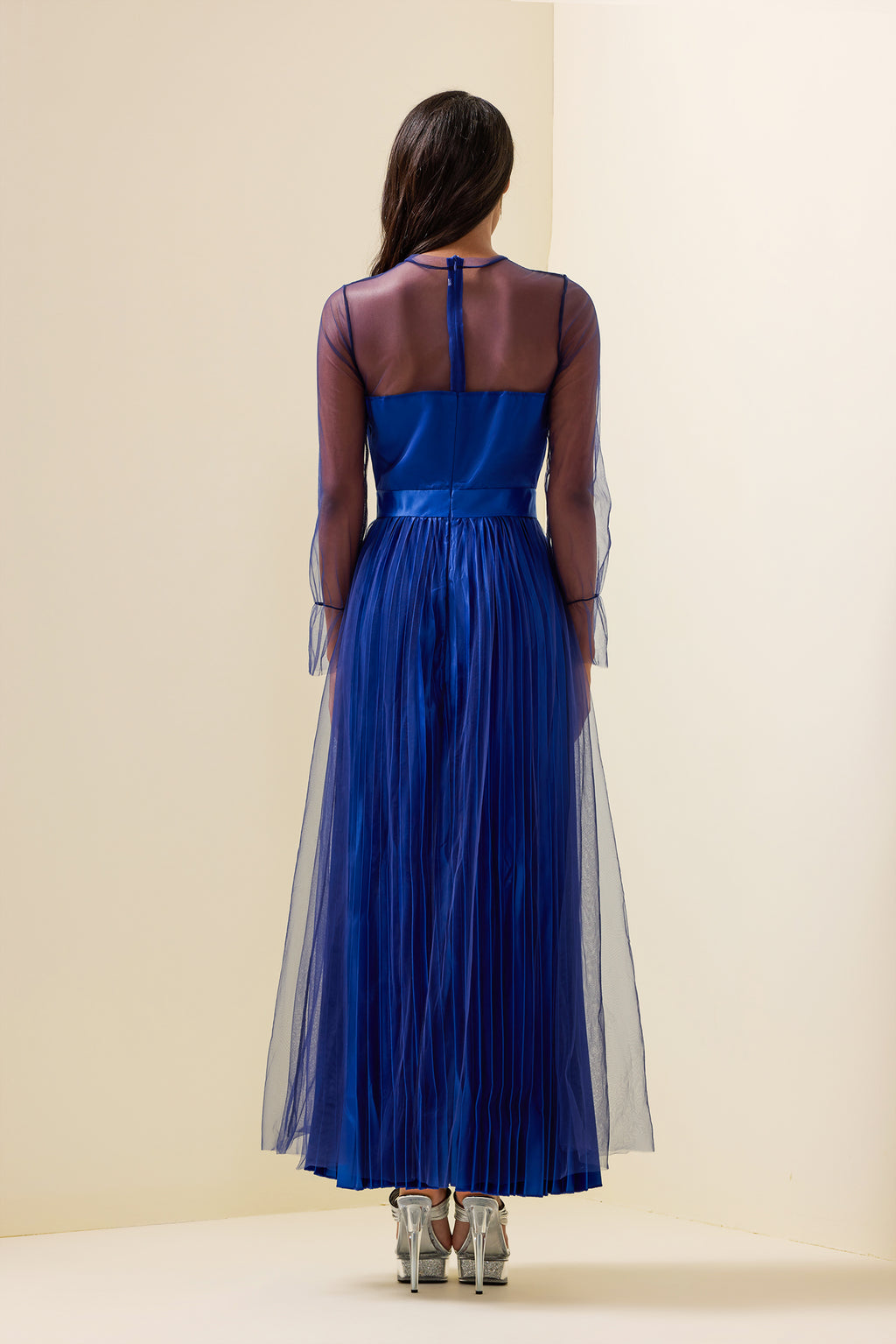 Pleated Lantern Sleeve Maxi Dress