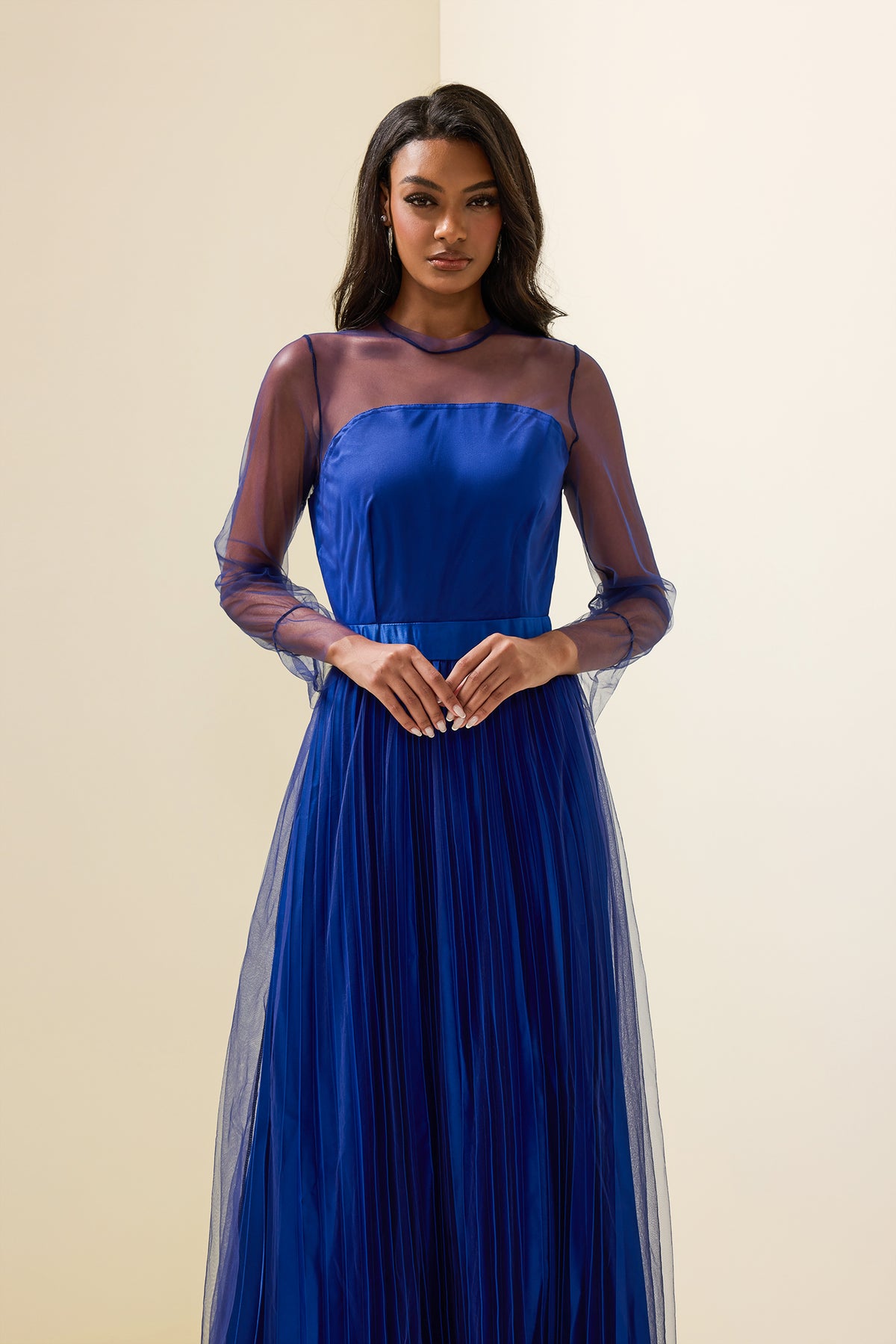 Pleated Lantern Sleeve Maxi Dress