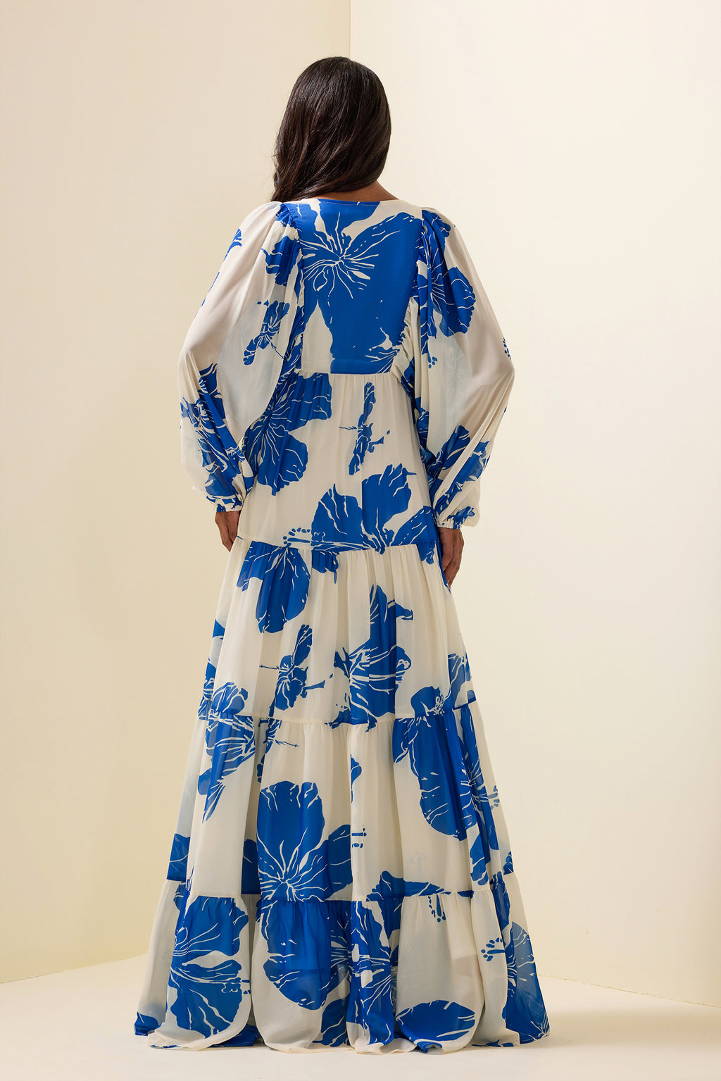Print Long Sleeve V-neck Maxi Dress