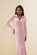 Jersey Flapped Long Sleeve Midi Dress