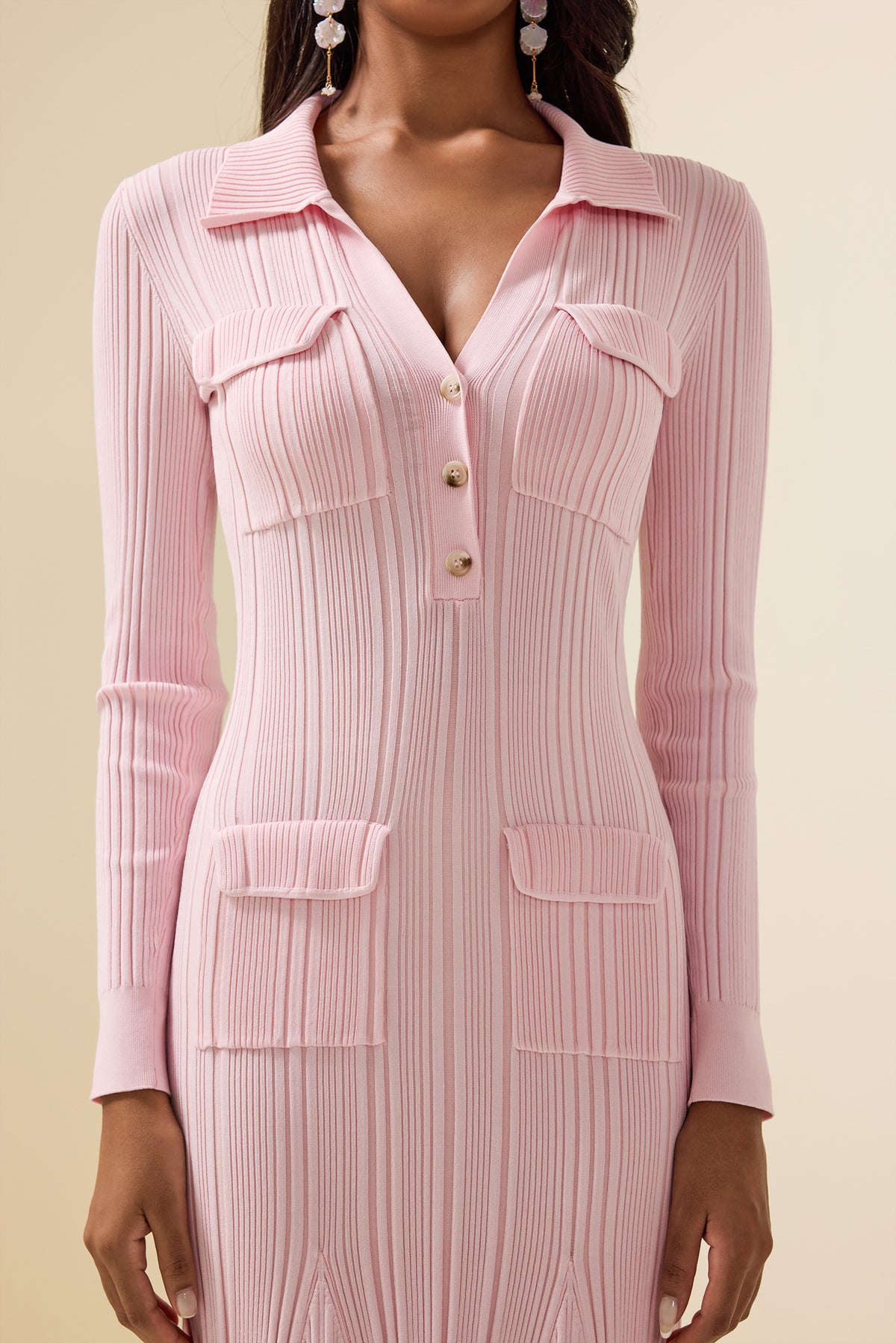 Jersey Flapped Long Sleeve Midi Dress