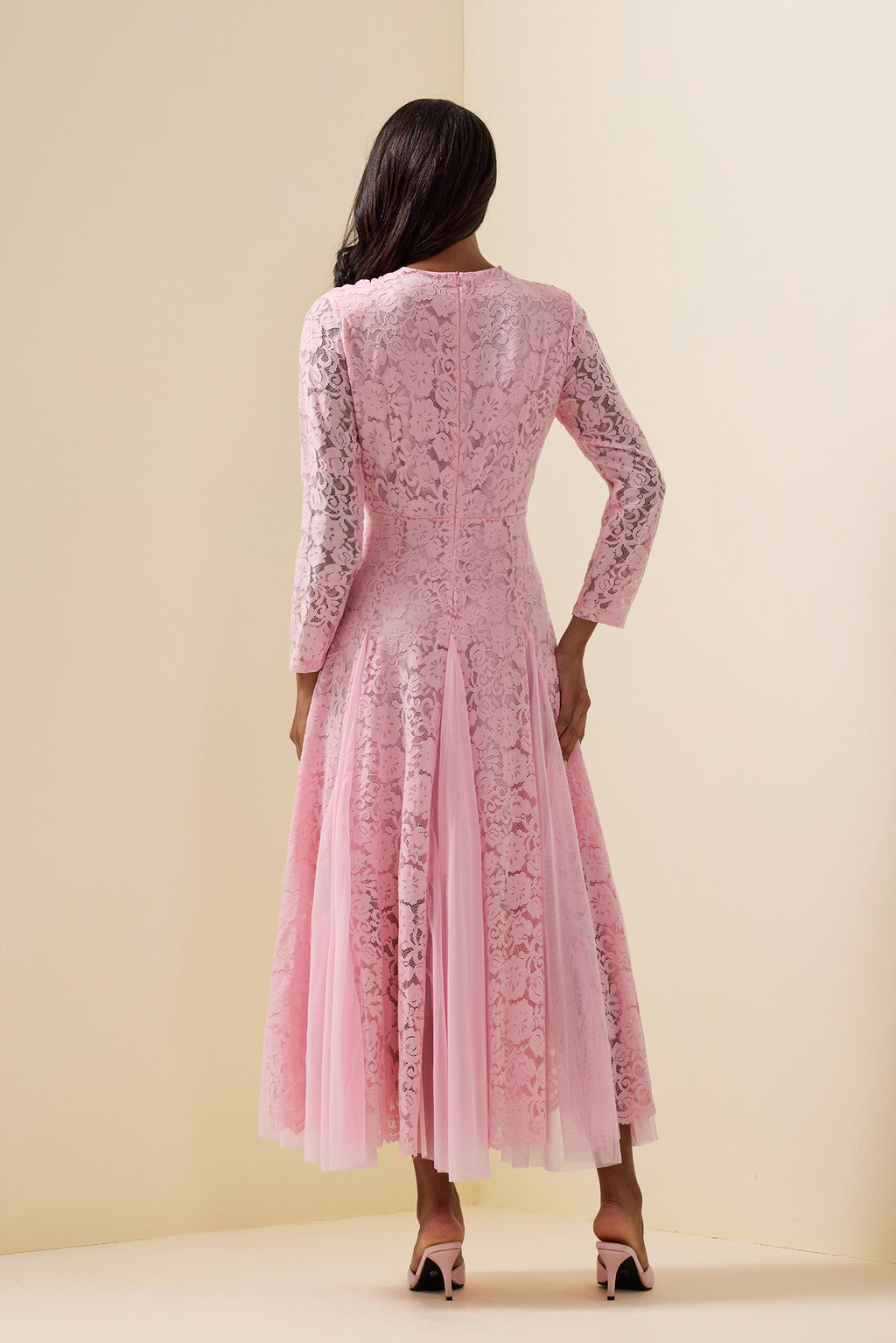 Lace Splicing Long Sleeve Midi Dress