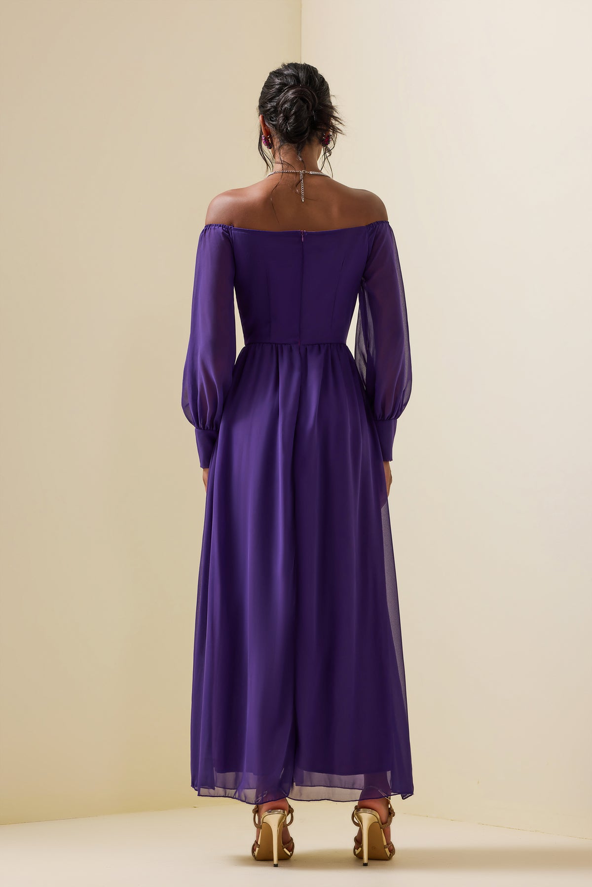 Off-shoulder Lantern Sleeve Maxi Dress