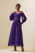Off-shoulder Lantern Sleeve Maxi Dress