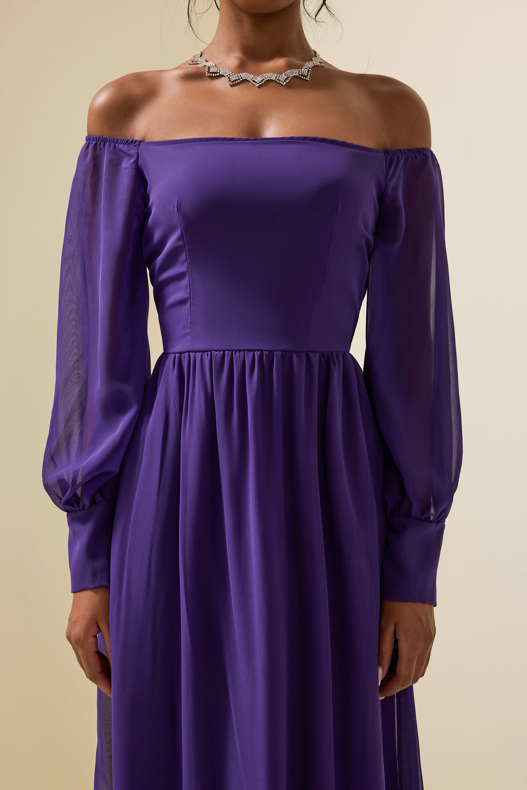 Off-shoulder Lantern Sleeve Maxi Dress