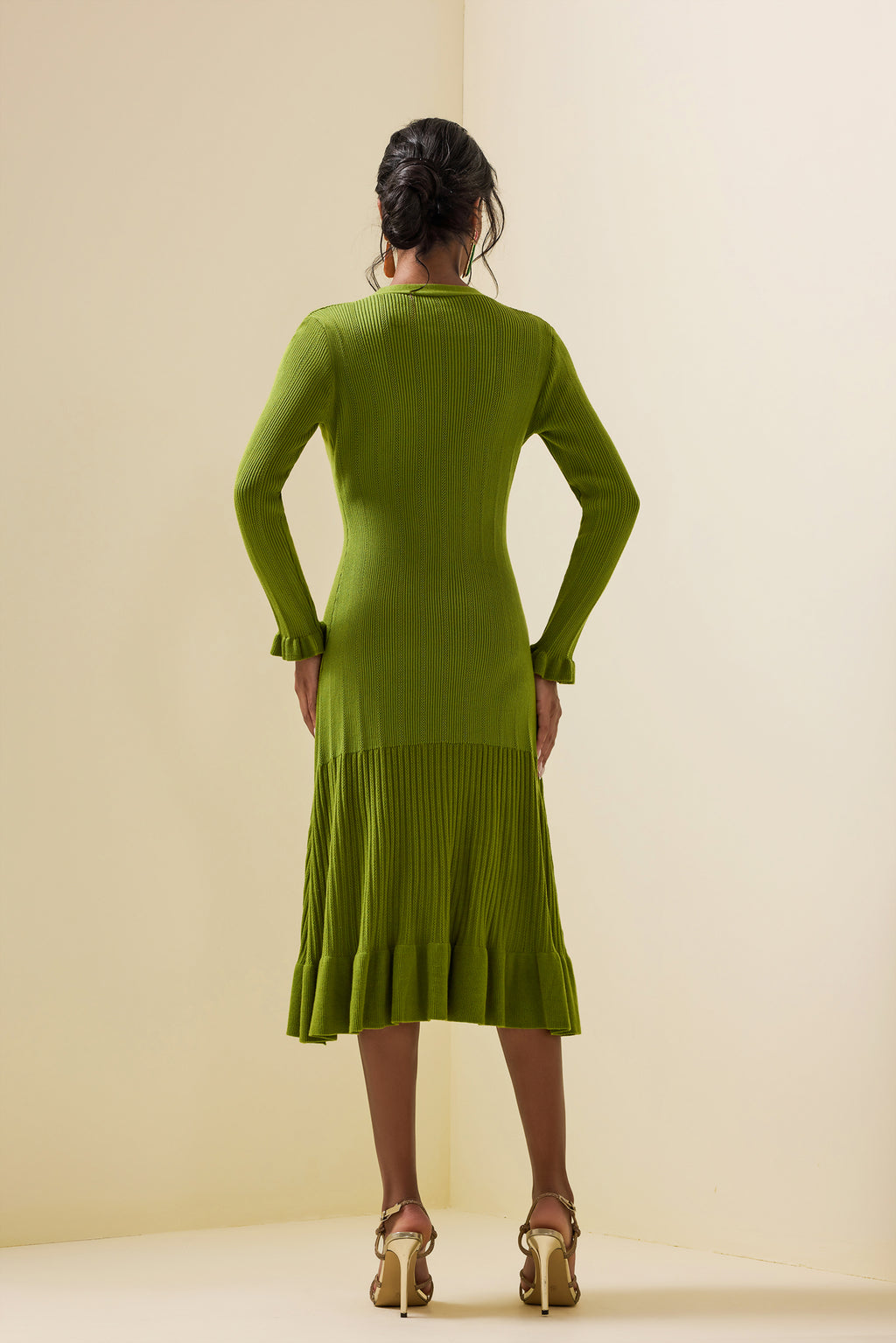 Jersey Single Breasted Long Sleeve Midi Dress