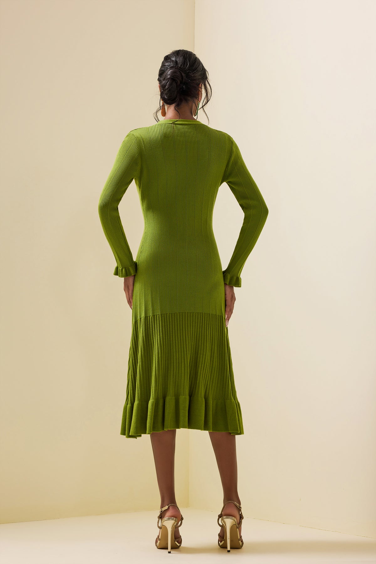 Jersey Single Breasted Long Sleeve Midi Dress