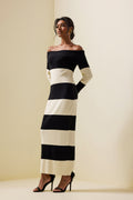 Jersey Stripe Off-shoulder Midi Dress