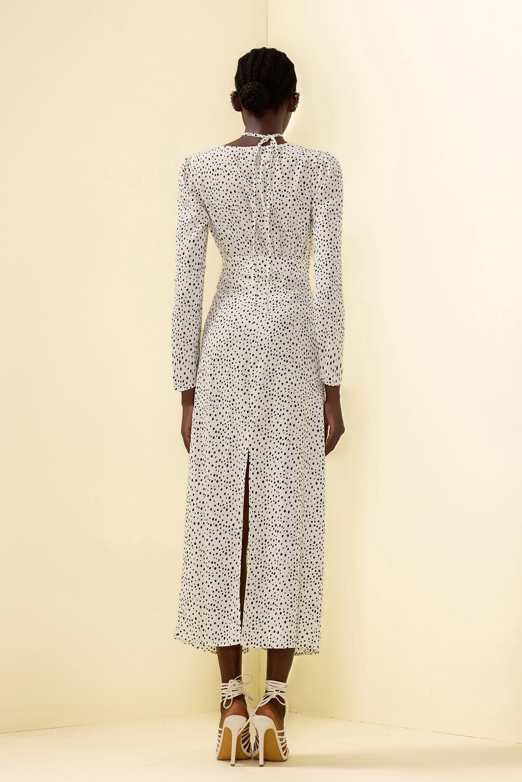 Polka Dot 3d Flower Ruched Midi Dress