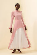 Satin Stand Collar Ball Sleeve Midi Dress