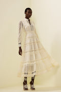 Lace Embroidered Lantern Sleeve Midi Dress