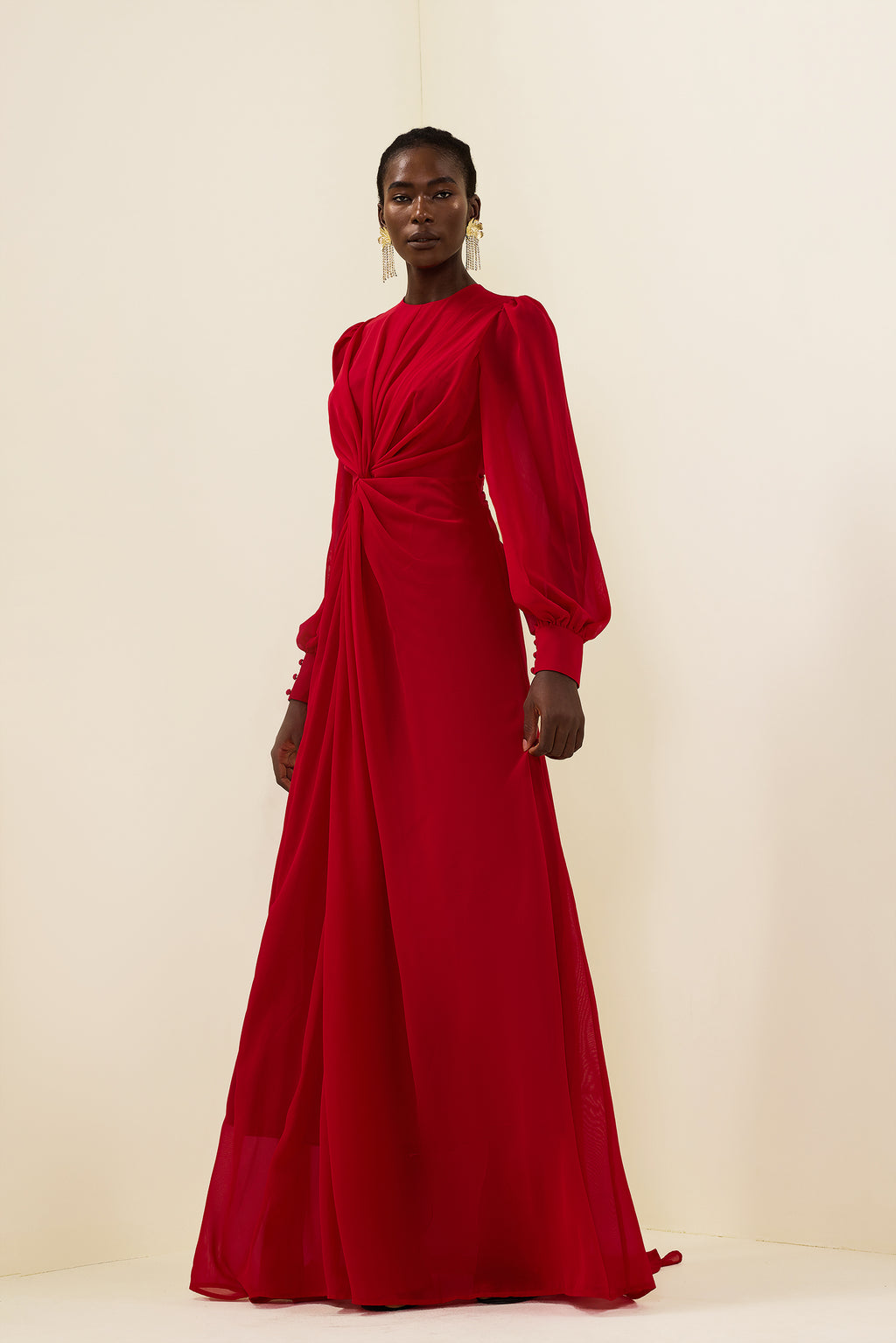 Knotted Lantern Sleeve Maxi Dress