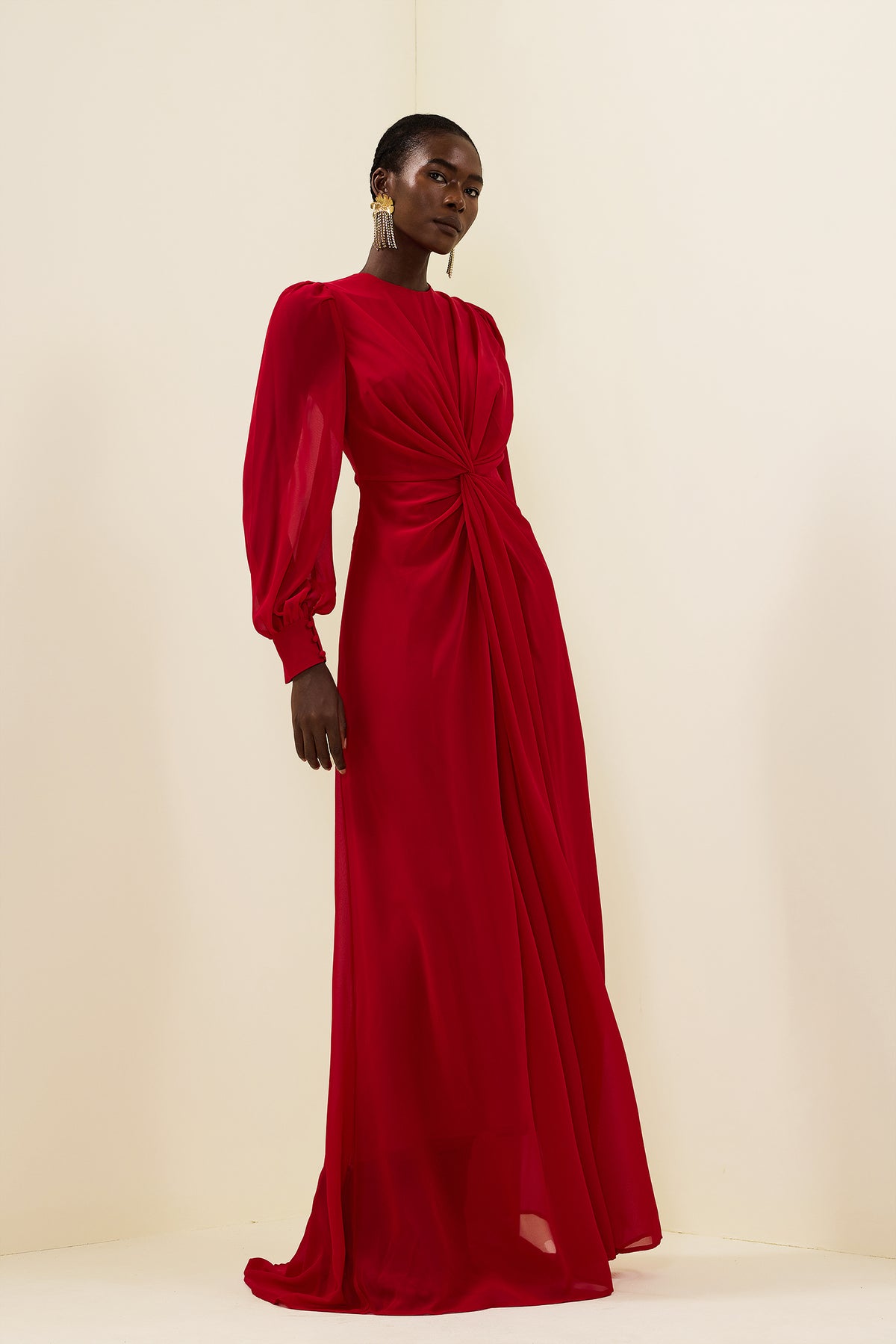 Knotted Lantern Sleeve Maxi Dress